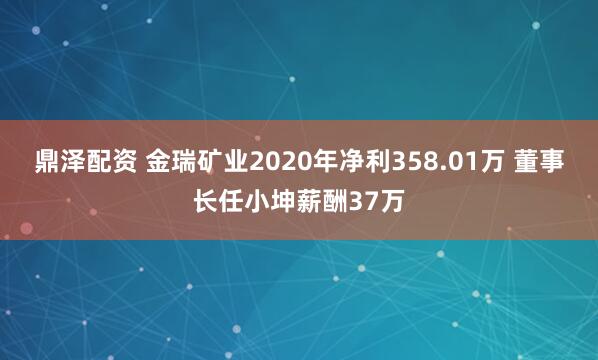 鼎泽配资 金瑞矿业2020年净利358.01万 董事长任小坤薪酬37万